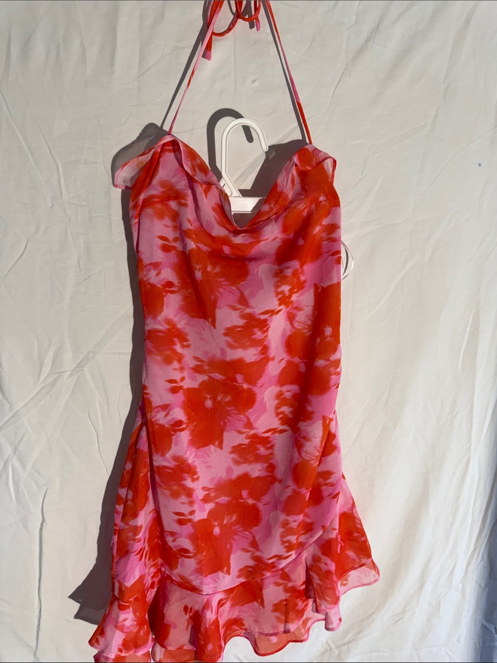 Princess Polly Pink and Red Floral Cowl Neck Slip Dress